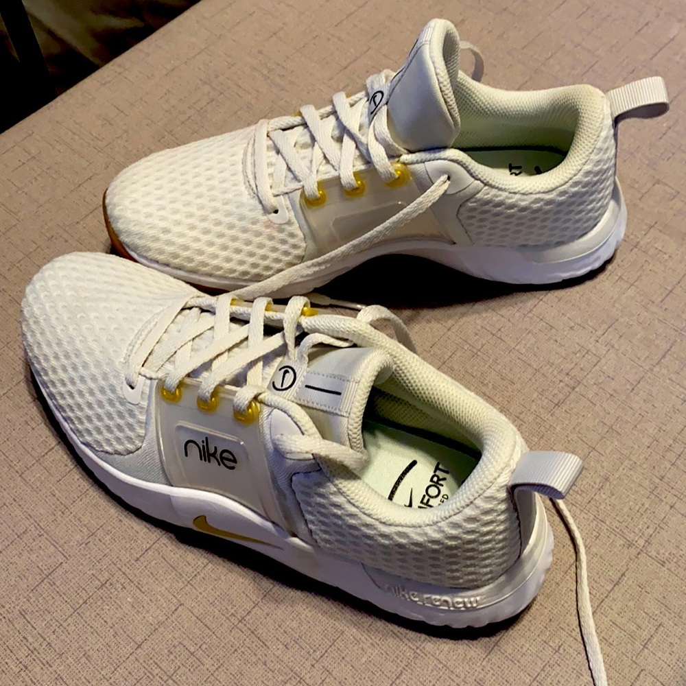 Nike White and Gold Athletic Shoes
